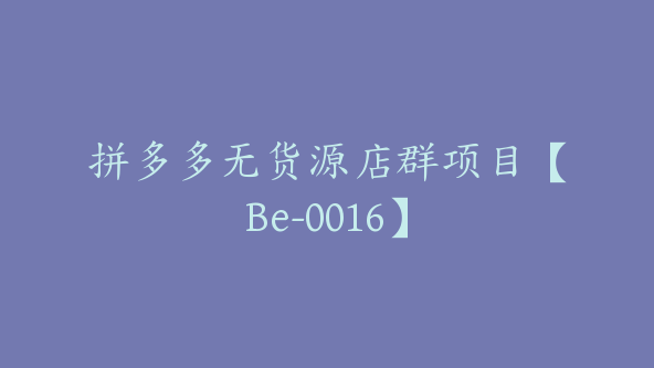 拼多多无货源店群项目【Be-0016】