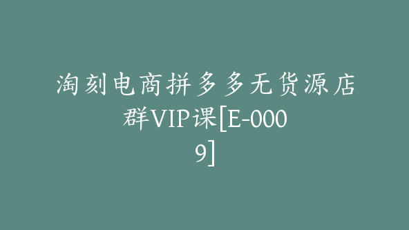 淘刻电商拼多多无货源店群VIP课[E-0009]