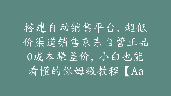 搭建自动销售平台，超低价渠道销售京东自营正品0成本赚差价，小白也能看懂的保姆级教程【Aa-0020】