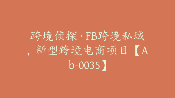 跨境侦探·FB跨境私域，新型跨境电商项目【Ab-0035】