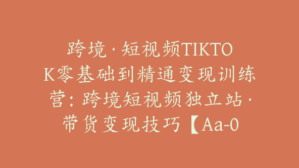 跨境·短视频TIKTOK零基础到精通变现训练营：跨境短视频独立站·带货变现技巧【Aa-0028】