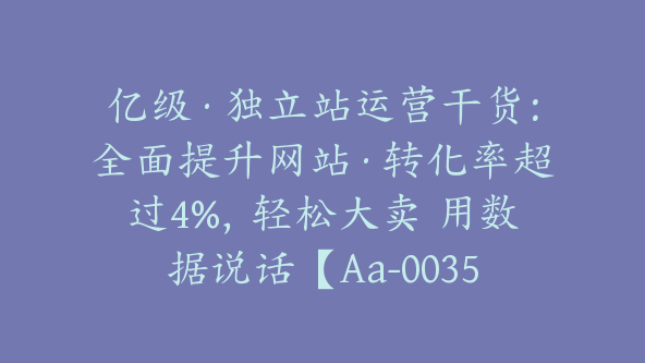 亿级·独立站运营干货：全面提升网站·转化率超过4%，轻松大卖 用数据说话【Aa-0035】