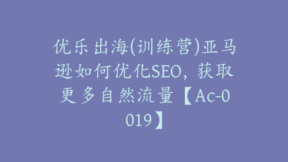 优乐出海(训练营)亚马逊如何优化SEO，获取更多自然流量【Ac-0019】