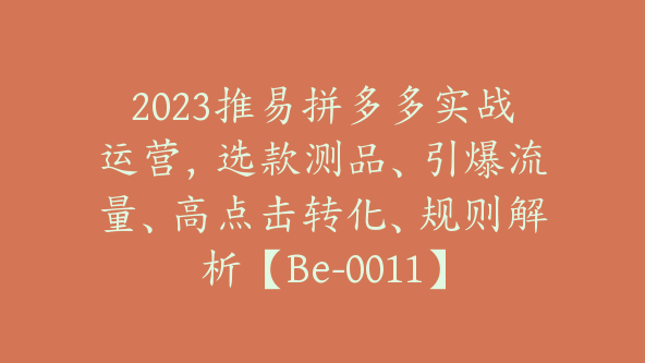 2023推易拼多多实战运营，选款测品、引爆流量、高点击转化、规则解析【Be-0011】