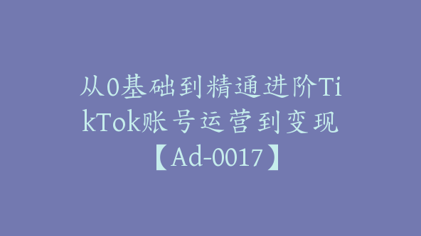 从0基础到精通进阶TikTok账号运营到变现【Ad-0017】