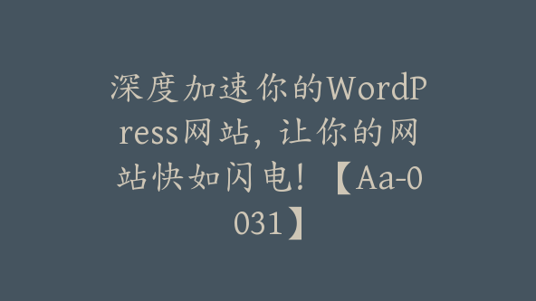 深度加速你的WordPress网站，让你的网站快如闪电！【Aa-0031】