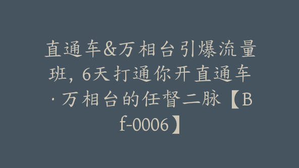 直通车&万相台引爆流量班，6天打通你开直通车·万相台的任督二脉【Bf-0006】