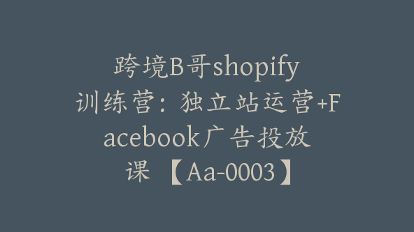 跨境B哥shopify训练营：独立站运营+Facebook广告投放课 【Aa-0003】