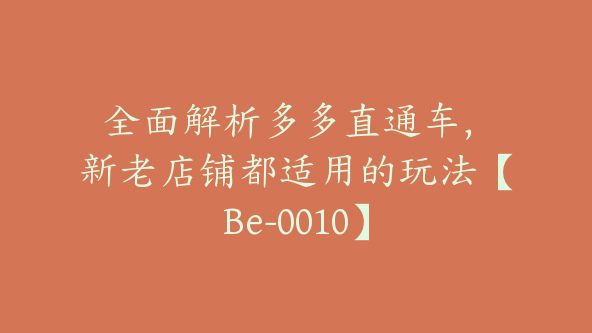 全面解析多多直通车，​新老店铺都适用的玩法【Be-0010】