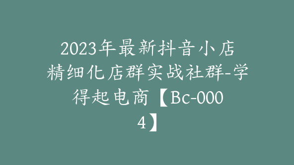 2023年最新抖音小店精细化店群实战社群-学得起电商【Bc-0004】