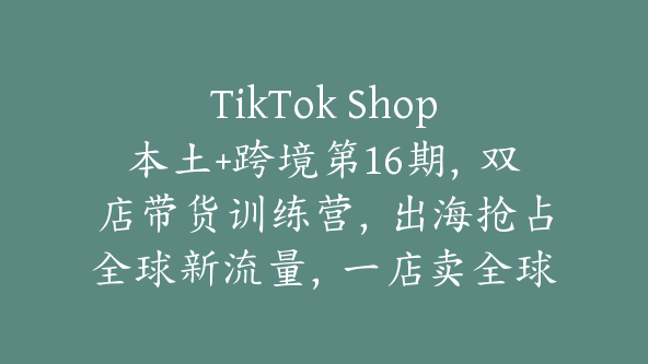 TikTok Shop本土+跨境第16期，双店带货训练营，出海抢占全球新流量，一店卖全球【Ad-0013】