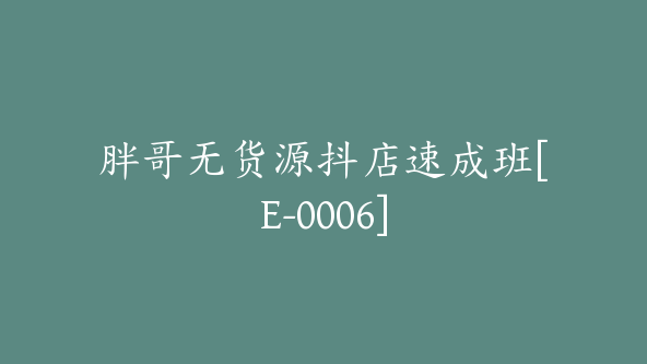 胖哥无货源抖店速成班[E-0006]