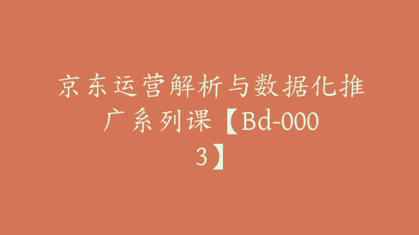 京东运营解析与数据化推广系列课【Bd-0003】