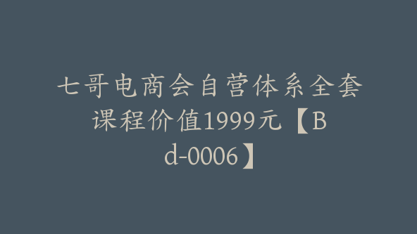 七哥电商会自营体系全套课程价值1999元【Bd-0006】