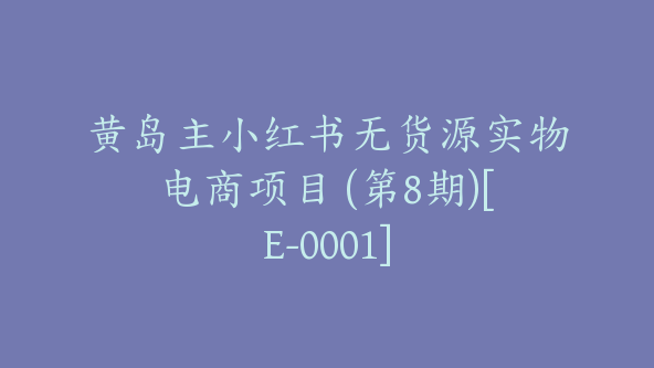 黄岛主小红书无货源实物电商项目 (第8期)[E-0001]