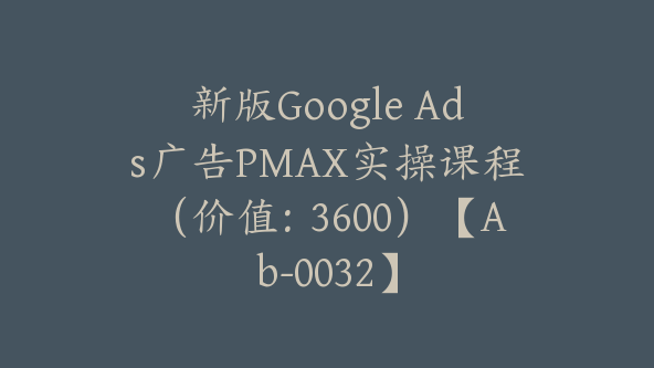 新版Google Ads广告PMAX实操课程（价值：3600）【Ab-0032】