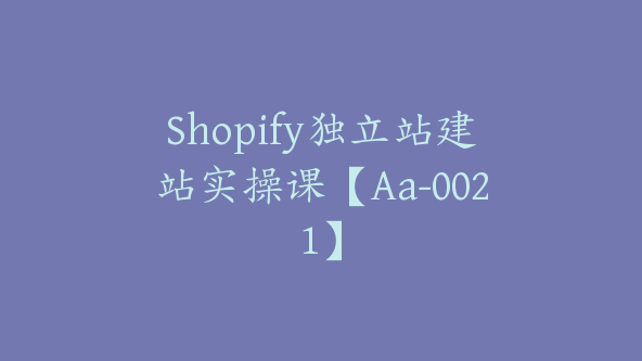 Shopify独立站建站实操课【Aa-0021】