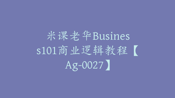 米课老华Business101商业逻辑教程【Ag-0027】