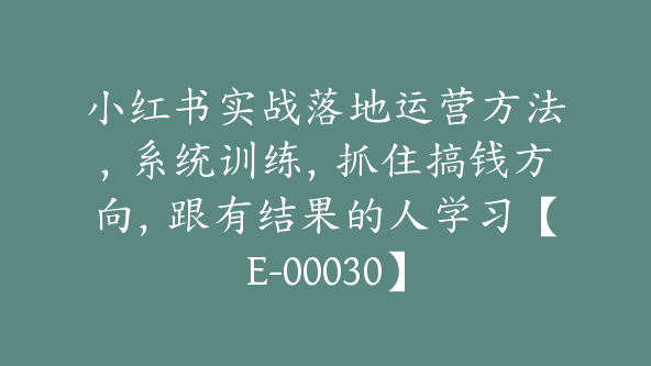 小红书实战落地运营方法，系统训练，抓住搞钱方向，跟有结果的人学习【E-00030】