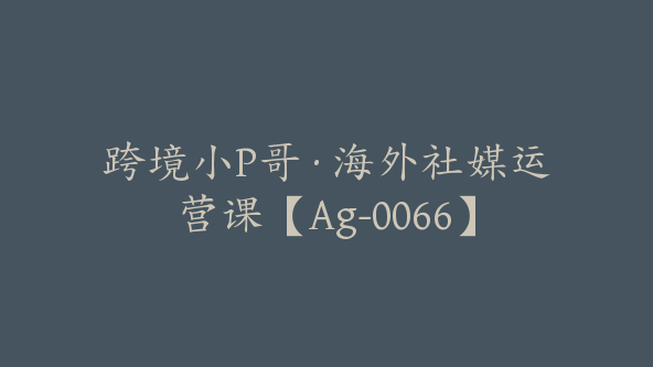 跨境小P哥·海外社媒运营课【Ag-0066】