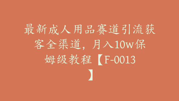 最新成人用品赛道引流获客全渠道，月入10w保姆级教程【F-0013】