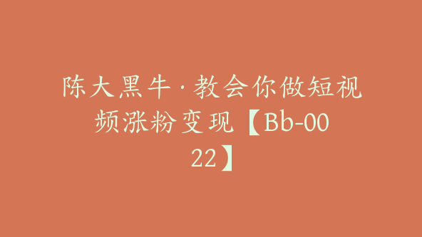 陈大黑牛·教会你做短视频涨粉变现【Bb-0022】