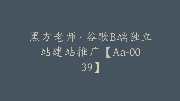 黑方老师·谷歌B端独立站建站推广【Aa-0039】