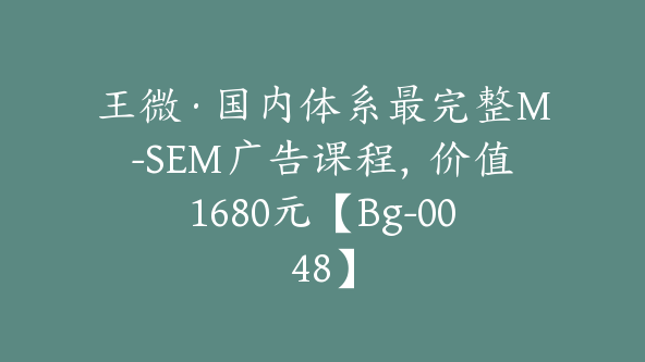 王微·国内体系最完整M-SEM广告课程，价值1680元【Bg-0048】