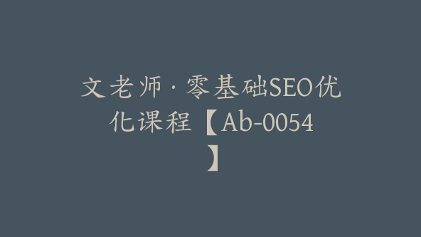 文老师·零基础SEO优化课程【Ab-0054】