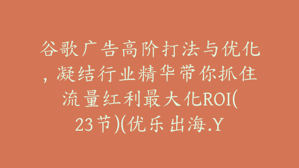 谷歌广告高阶打法与优化，凝结行业精华带你抓住流量红利最大化ROI(23节)(优乐出海.Yuan)【Ab-0056】