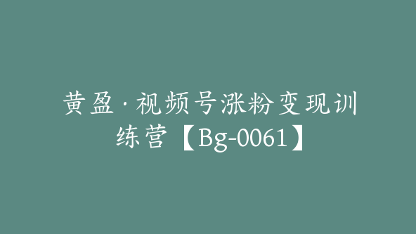 黄盈·视频号涨粉变现训练营【Bg-0061】