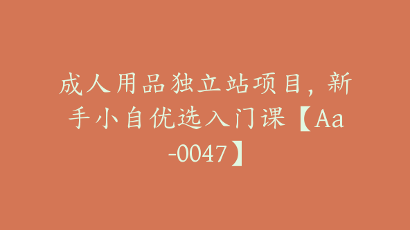 成人用品独立站项目，新手小自优选入门课【Aa-0047】