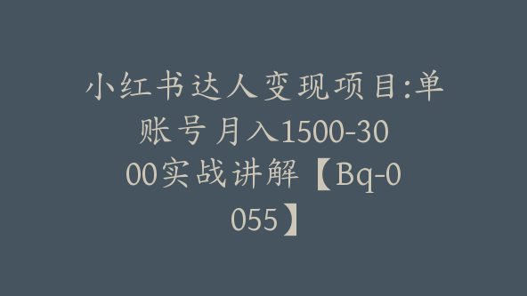 小红书达人变现项目:单账号月入1500-3000实战讲解【Bq-0055】