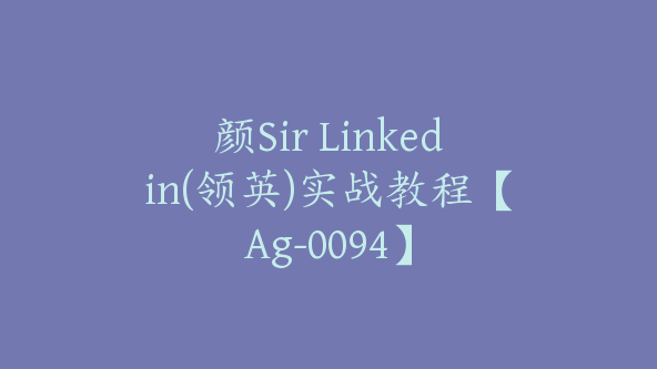 颜Sir Linkedin(领英)实战教程【Ag-0094】