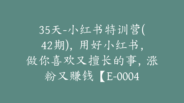 35天-小红书特训营(42期)，用好小红书，做你喜欢又擅长的事，涨粉又赚钱【E-00045】