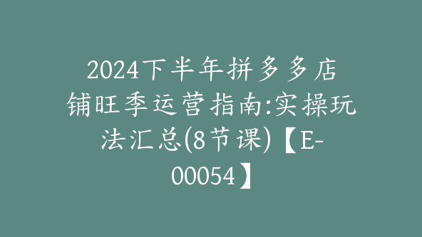 2024下半年拼多多店铺旺季运营指南:实操玩法汇总(8节课)【E-00054】