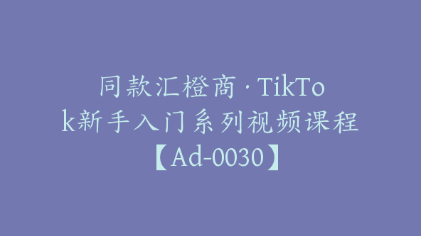 同款汇橙商·TikTok新手入门系列视频课程【Ad-0030】