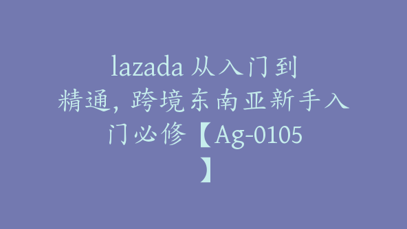 lazada 从入门到精通，跨境东南亚新手入门必修【Ag-0105】