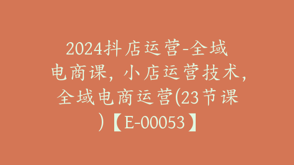 2024抖店运营-全域电商课，小店运营技术，全域电商运营(23节课)【E-00053】