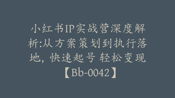 小红书IP实战营深度解析:从方案策划到执行落地，快速起号 轻松变现【Bb-0042】