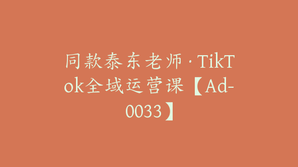 同款泰东老师·TikTok全域运营课【Ad-0033】