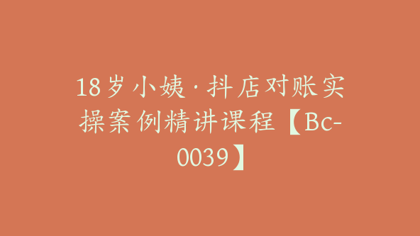 18岁小姨·抖店对账实操案例精讲课程【Bc-0039】