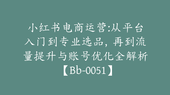 小红书电商运营:从平台入门到专业选品，再到流量提升与账号优化全解析【Bb-0051】