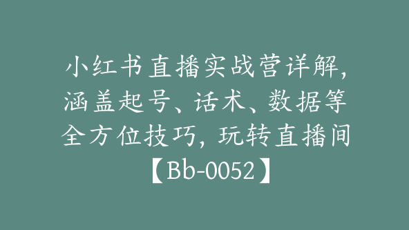 小红书直播实战营详解，涵盖起号、话术、数据等全方位技巧，玩转直播间【Bb-0052】