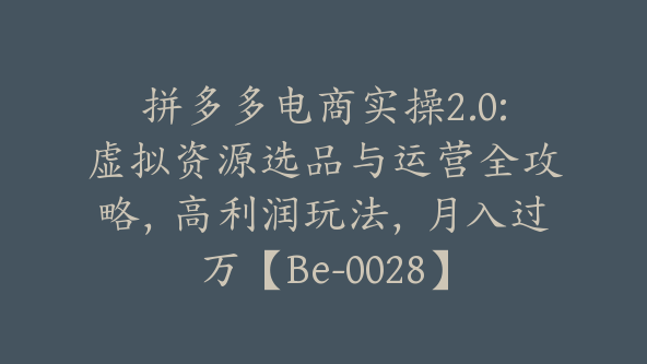 拼多多电商实操2.0:虚拟资源选品与运营全攻略，高利润玩法，月入过万【Be-0028】