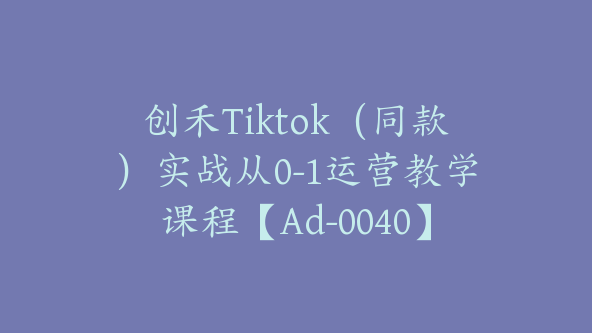 创禾Tiktok（同款）实战从0-1运营教学课程【Ad-0040】