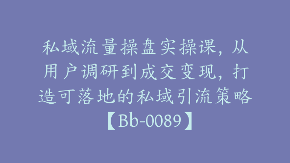 私域流量操盘实操课，从用户调研到成交变现，打造可落地的私域引流策略【Bb-0089】