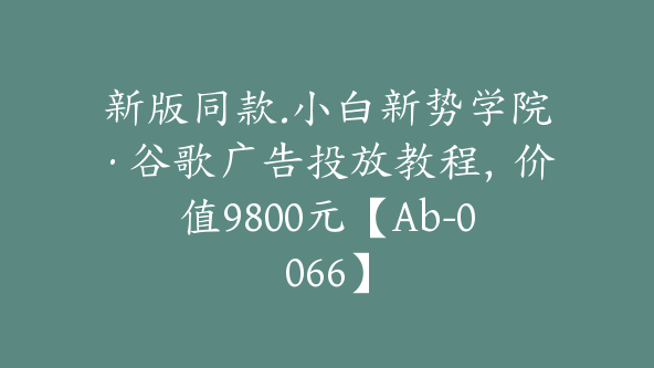 新版同款.小白新势学院·谷歌广告投放教程，价值9800元【Ab-0066】