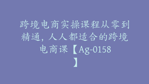 跨境电商实操课程从零到精通，人人都适合的跨境电商课【Ag-0158】